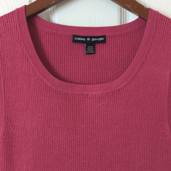 Cable & Gauge Y2K Vintage Ribbed Knit Form Fitting Scoop Neck Tank Top Pink M - Picture 2 of 9